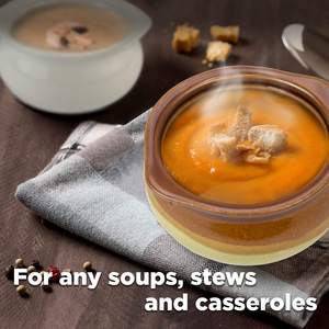 Bols à soupe en céramique ivoire marron 12 Oz porcelaine français oignon Crock pour ragoûts, chili, haricots cuits fromage - Product Image 5