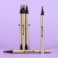 Kit Kuas Makeup Serat Sintetis Warna Emas, Desain Tutup Satu Tangan, Terpaten di Seluruh Dunia, Higienis, Ramah Perjalanan, Gagang PP/PBT
