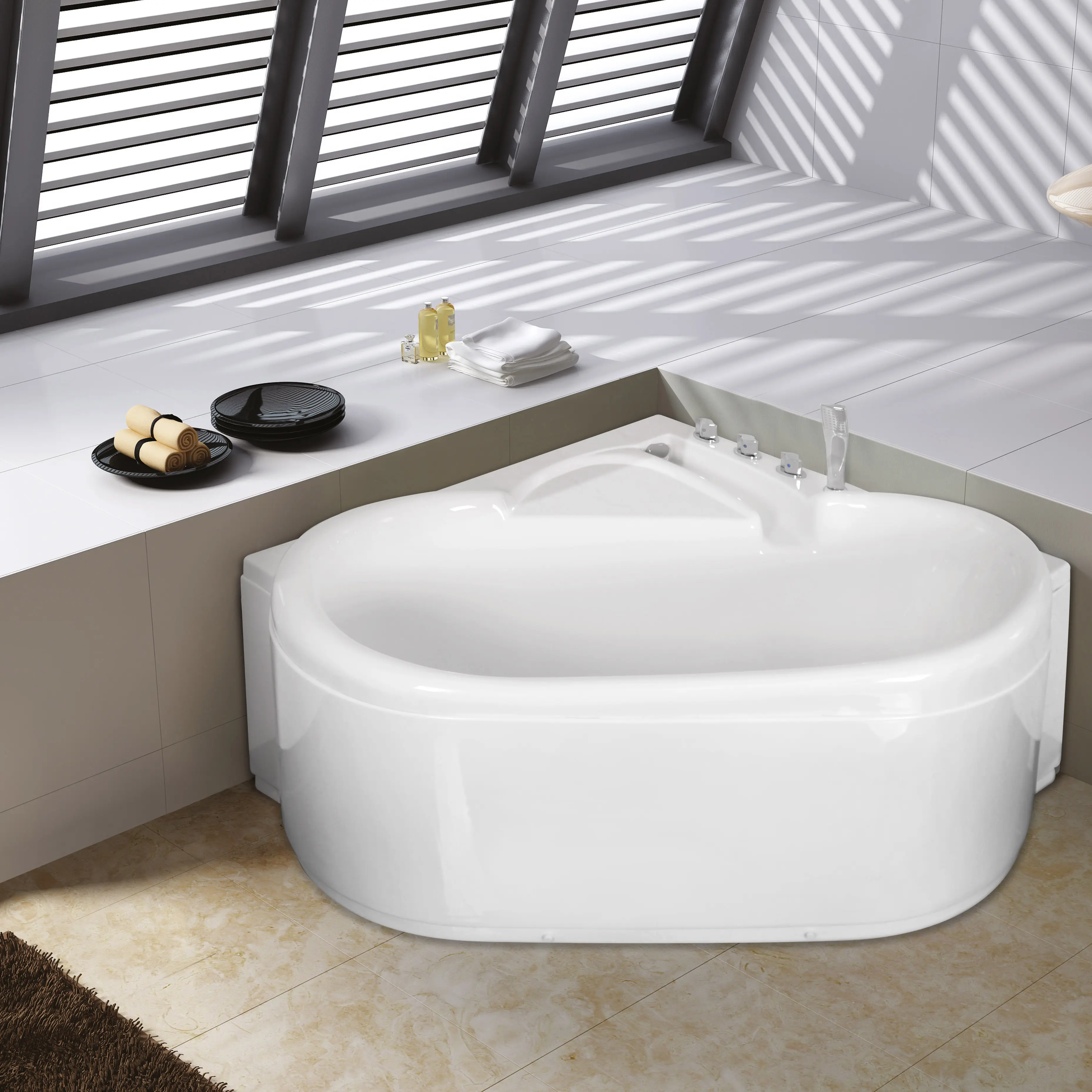 Hot Sale Small Corner Bathtub Combo Massagem Air & Whirlpool Jetted Tub Shower Combo Acrílico Adulto Banheira