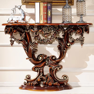 Consolle d'ingresso in legno massello stile europeo francese americano con motivi intagliati, lamina d'argento, colore scuro, per corridoio o uso a <span class=keywords><strong>parete</strong></span> - Product Image 1