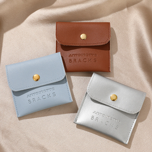 Bolsa de Joyería de Cuero PU con Logotipo Personalizado, Bolsa de Embalaje de Joyería de Cuero Artificial con Cierre de Botón, Bolsa de Regalo - Product Image 3