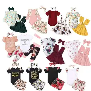 Neuankömmling Neugeborene Mädchen Kleidung 3Pcs Infant Rüschen Lange Kurzarm Stram pler Hosen Kleid Set Outfits