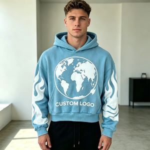 Sudadera con Capucha Corta de Corte Cuadrado Personalizada para Hombre, Sudadera Oversize con Estampado 3D de Mapa del Mundo, Estilo Urbano, OEM ODM al por Mayor - Product Image 3