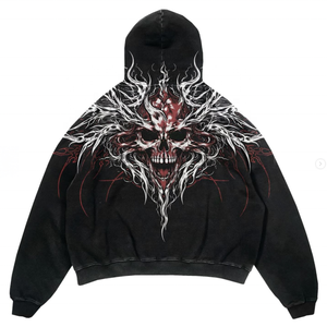 Hoodie court Y2K délavé, coupe ample à épaules tombantes, broderies et motifs personnalisés - Product Image 1