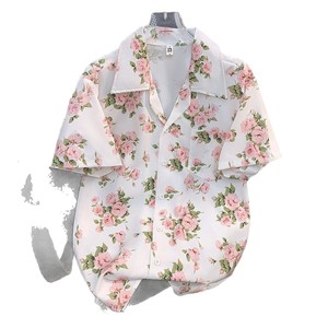 Soutien personnalisation d'un article <span class=keywords><strong>Chemise</strong></span> à manches courtes d'été à la mode décontractée pour hommes <span class=keywords><strong>Chemise</strong></span> de couple à imprimé floral tendance et cool - Product Image 5