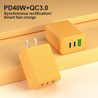 Chargeur de téléphone fantaisie jaune à charge rapide PD 40W à 3 ports Type C Gan directement de l'usine pour IPHONE et plusieurs appareils