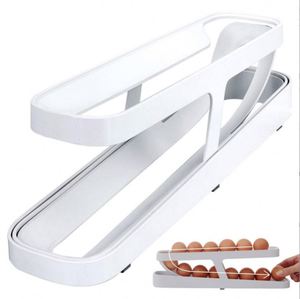Custom Wholesale Dispenser Organizers Rolldown Holder 2 Tier Egg <b>Storage</b> Container <b>for</b> Refrigerator Automatic Rolling - Product Image 3
