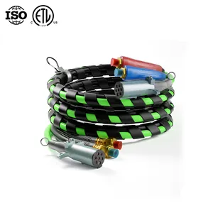 15FT heavy duty 3 in1 ABS Electrical Power Air Line Hose Kit Wrap 7 Way Cable with Handle Grip Semi truck tractor trailer