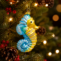 Ornement suspendu en verre artisanal de style européen vintage, écologique, en forme de hippocampe, avec couleur et taille personnalisables pour la décoration des fêtes