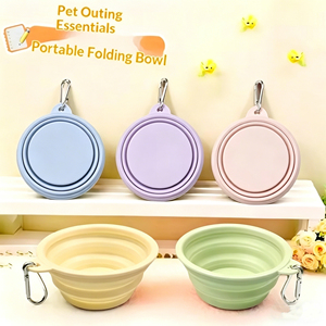Portable Collapsible <b>Silicone</b> Pet Bowl Travel Outdoor Dog Water Bowl Foldable Cat Food Feeder with Carabiner - Product Image 2