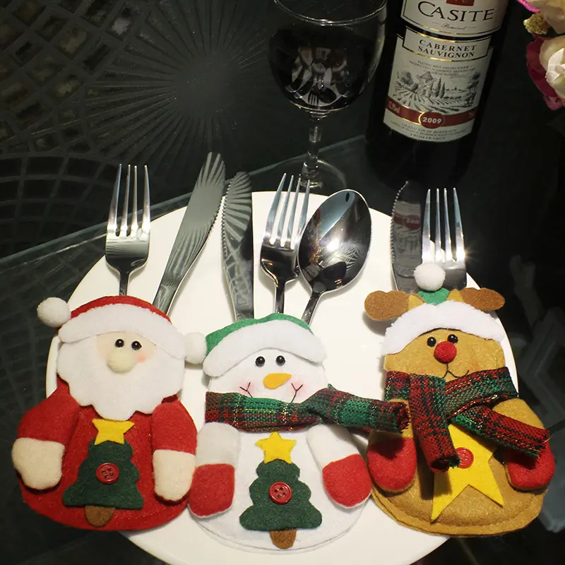 Pemegang Peralatan Makan Natal, Perlengkapan Dekorasi Natal Set Peralatan Makan Sinterklas, Manusia Salju