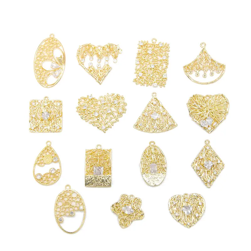 2404 versión coreana de pendientes colgantes huecos geométricos de oro real de 14K chapados en cobre simples accesorios de joyería DIY mate