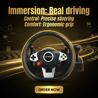 Volante de Carreras C-STAR con Motor de Vibración, Botones Programables y Pedal de Freno para PC/Android