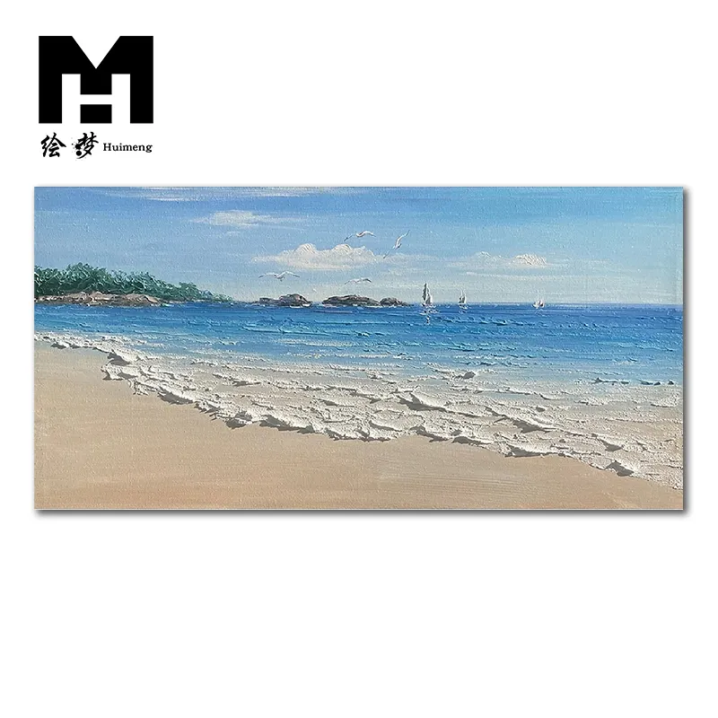 لوحة زيتية مصنوعة يدويًا للشاطئ ، مناظر طبيعية مجردة حديثة للمحيط ، إطار ديكور منزلي ، لوحات مناظر بحرية أكريليك قماشية