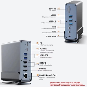 Adattatore multiporta per <span class=keywords><strong>Docking</strong></span> <span class=keywords><strong>Station</strong></span> USB-C 15 in 1 con doppia HD-MI 4K/display 7 porte USB 100W PD Audio SD TF supporto hub USB - Product Image 6