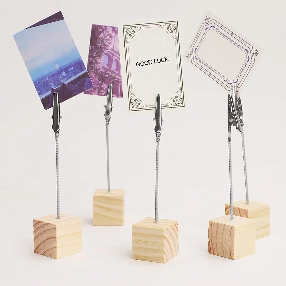 Wholesale Custom Wooden Memo Clips Holder Tabletop Photo Memo Clip Stand for Displaying Cards Office home store wood memo holder