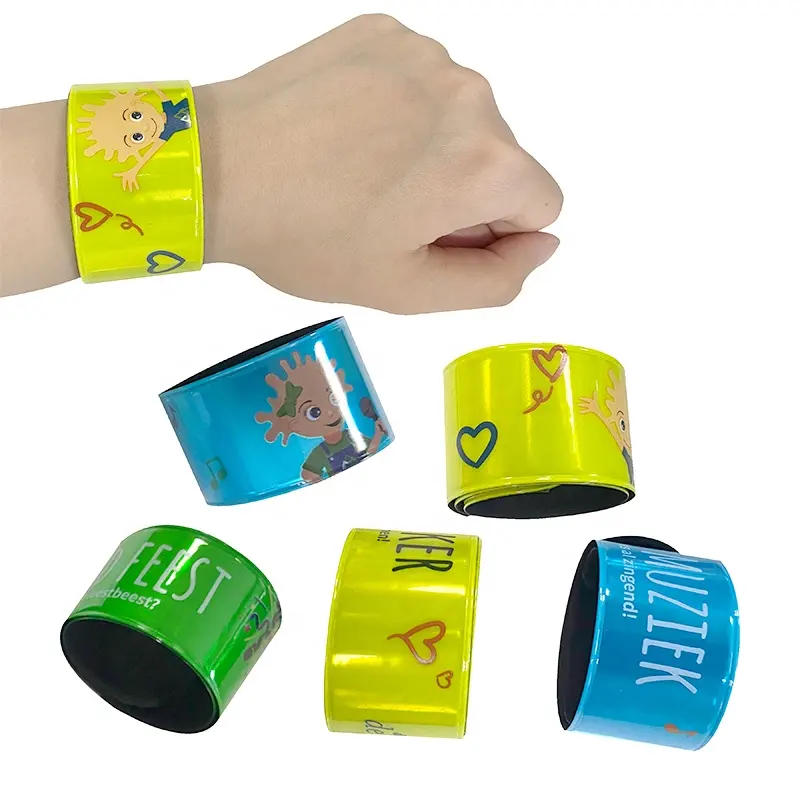 Custom Logo Reflex Pols Snap Armband Reflecterende Polsbandje Reflecterende Slap Bands Kids