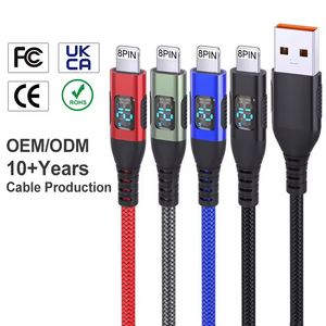 Câble <span class=keywords><strong>USB</strong></span> <span class=keywords><strong>vers</strong></span> 8 broches JILIAN 6FT 10FT 12W avec affichage numérique LED et charge rapide PD, câble <span class=keywords><strong>USB</strong></span>-C <span class=keywords><strong>vers</strong></span> 8 broches pour appareils Apple - Product Image 1