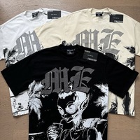 Kaos Unisex Vintage Oversized Grafis 100% Katun O-Neck Bernapas Cetak Huruf Tengkorak Alien Retro High Street Lengan Pendek