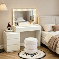Table de toilette moderne extensible en bois avec miroir éclairé et tiroirs pour chambre à coucher, hôtel, appartement