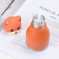Bouteille d'eau isotherme portable en acier inoxydable avec tête d'animal 3D, mignonne et anti-fuite, avec couvercle et paille pour enfants et filles