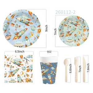 DAMAI - Vajilla para Fiestas Infantiles con Temática de Cohetes, Incluye Platos, Vasos y Servilletas de Papel, para 8 Personas - Product Image 6