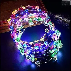 Tiara de flores LED para decoração de festas e brincos de meninas, faixa de cabelo floral simplesmente iluminada com LED