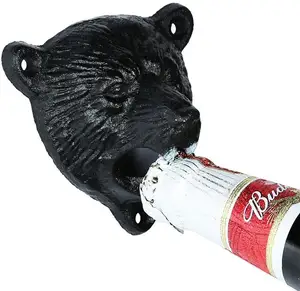 Bear Head Shaped Wall Mounted Bottle Opener Cast Iron Rust Resist Beer Bottle Opener Mounting Screw Included