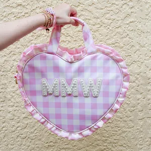Handbags Wholesale Custom Girl Mini Heart Shape Handbags Chic Bags Nylon Ruffle Heart Tote Bag