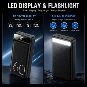Consegna Rapida dal Magazzino USA, Spedizione Gratuita, Power Bank da 60000mAh, Grande Capacità, Power Bank da Viaggio per Esterni, Luce LED di Emergenza - Product Image 3
