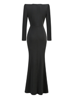 Robes de soirée pour invitées de mariage, noires, longueur thé, pour femmes, sexy, col en V profond, manches longues, taille empire, formelles, infroissables