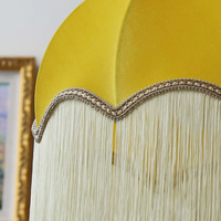 Lustre vintage jaune citron à pampilles, abat-jour pagode central, garantie 3 ans, style américain et français, pour restaurant et chambre, modèle en tissu