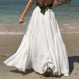 กระโปรงแม็กซี่ทรงเอไลน์สีพื้นเรียบหรูสำหรับผู้หญิง เอวธรรมชาติ รูดเชือกผูกเอว สวมใส่สบาย ทรงเข้ารูป เป็นมิตรกับสิ่งแวดล้อม เหมาะสำหรับฤดูร้อน - Product Image 4