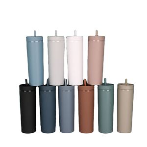 Custom Food Grade BPA FREE Stock SKINNY 16Oz Double-Layer Custom Simple <b>Rubber</b> <b>Paint</b> Plastic Water Tumbler Cup With Straw - Product Image 1