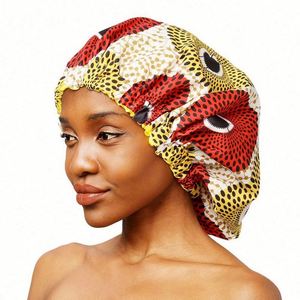 Bonnet de nuit double couche en satin imprimé africain grande taille ajustable pour femme, idéal pour les voyages et le quotidien - Product Image 2