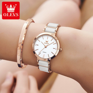 OLEVS 5877 <span class=keywords><strong>Montre</strong></span> à quartz pour <span class=keywords><strong>femme</strong></span> avec bracelet en céramique, design classique et élégant, logo personnalisé, ensemble de montres et bracelets en cristal, vente en gros, cadeaux - Product Image 4