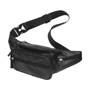 sacos de mulheres sling pack venda Suppliers-Hot Sale Stocked Black PU Crossbody Sling Shoulder Bag Leather Fanny Pack for Women Running Sports Hiking