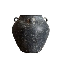 Articles de décoration pour la maison, vase en céramique rustique fait à la main, vase en terre cuite noir, décoration de vases à fleurs avec poignées