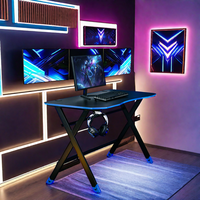 Bureau électrique à hauteur réglable pour la maison Bureau debout Design moderne Bureau d'ordinateur en plastique noir avec fonction LED pour le jeu