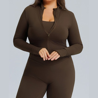 Haut de sport à manches longues zippé Roregal pour femme, coupe ajustée, séchage rapide, grande taille, pour entraînement et yoga, collection automne/hiver