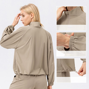Felpa autunno e inverno collo in piedi mezza cerniera asciugatura rapida traspirante a maniche lunghe ampio sportivo Casual Top da donna - Product Image 5