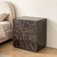 Petite table d'appoint de luxe en pierre naturelle pour salon, avec tiroir, en marbre brun Emperador foncé, pour chambre à coucher