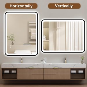 CF Black Gold Metal <strong>Frame</strong> Anti-Fog Stepless Dimmable 3 Colors Temperature Frontlit Backlit LED Vanity Makeup Bathroom Mirror - Product Image 6