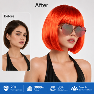 Maßgefertigte Orange-Rote <span class=keywords><strong>Bob</strong></span>-Perücke Kurze Gerade Kostümperücke Halloween Cosplay Party Karneval Synthetisches Haar Direkt vom Hersteller - Product Image 2
