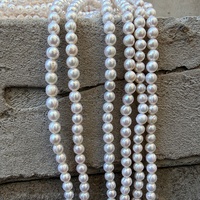 Perles d'eau douce Aurora filetées, presque rondes, 6,5-7 mm, pour colliers et bracelets DIY, environ. 38 cm de long, environ 55 pièces