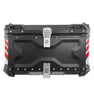 OHHO 65 Liter Black Silver Aluminum Motorbike Storage Luggage Motorcycle Tail Box Top Case