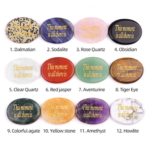 Pierres de méditation ovales plates en obsidienne noire, améthyste et quartz rose gravées, en cristal naturel, pour cadeau, vente en gros - Product Image 2