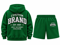 Ensemble sweat à capuche et short personnalisé pour homme, en molleton vert, décontracté, pour l'hiver, avec logo personnalisé imprimé sur le devant, en coton et polyester 430g, séchage rapide
