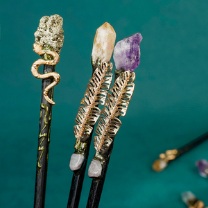 Phong Thủy Pha Lê Wand Bộ Sưu Tập Ma Thuật Đá Quý Công Cụ Với Lông Và Rắn Thiết Kế Phim Hoạt Hình Phong Cách Chữa Bệnh Cây Đũa Phép - Product Image 5
