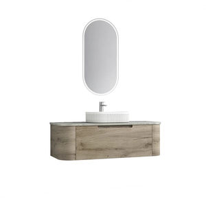 Mobile Bagno da Parete in PVC Personalizzato Stile Crema con Specchio Ovale ad Arco e Lavabo Integrato - Product Image 5